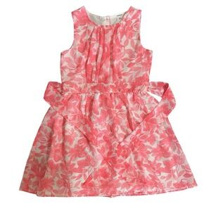 Carters Floral Pink White Sleeveless Pleated Waist Tie Dress Girls Size 6X